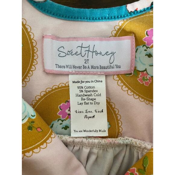 SweetHoney Knit Flair Dress Sewing Class Pink Blue Gold Floral Short Sleeve 2T - Picture 9 of 9